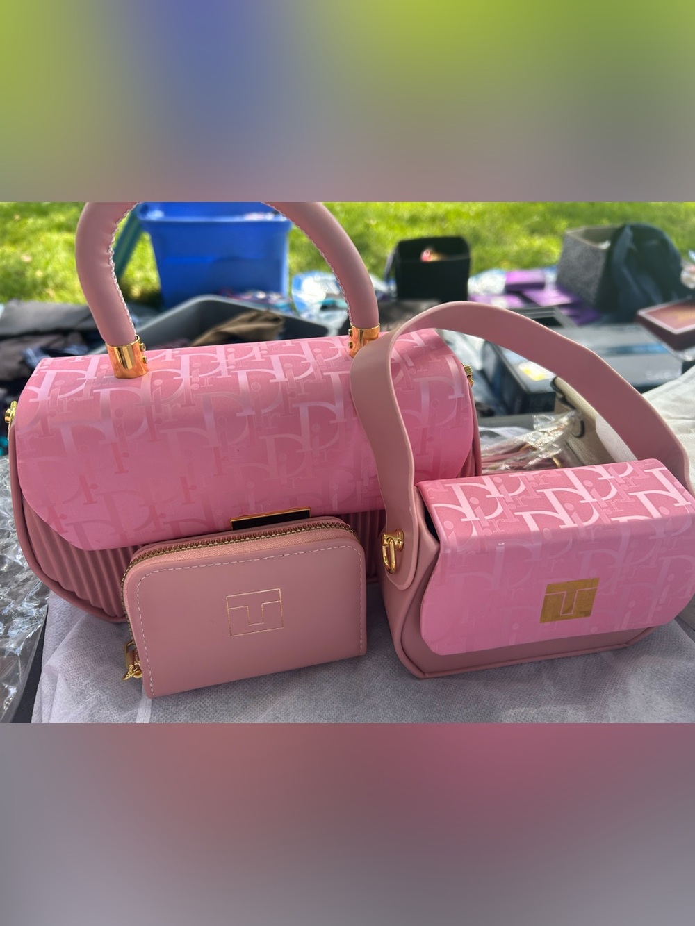 Pink Monogram Tote and Crossbody Set - Women's Bag Collection